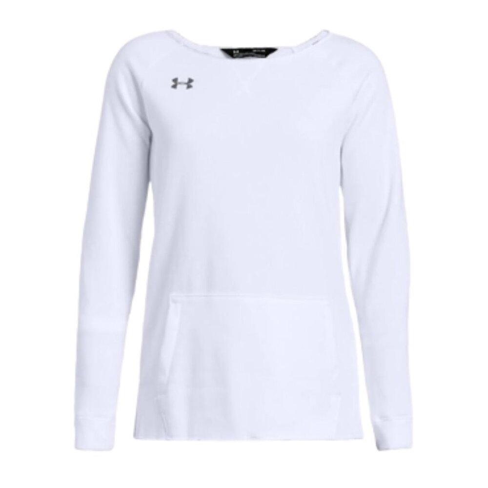 Women's Under Armour White Hustle Fleece Cut-Off Crewneck Sweatshirt